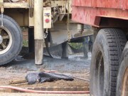 water well drilling made easier with a large drill truck and shaft at work here