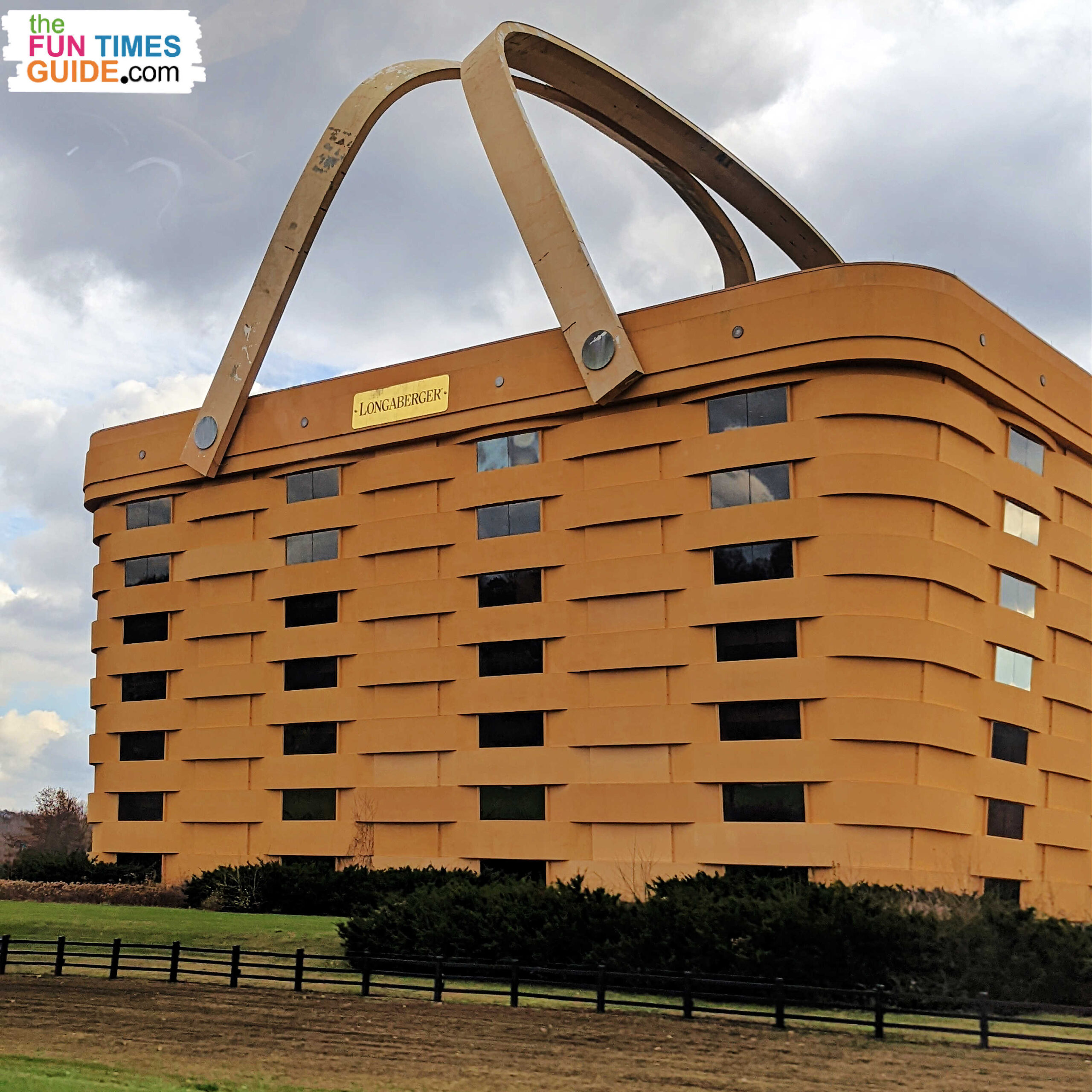 A closeup of the Longaberger Basket Building on Highway 16 in Newark, Ohio.