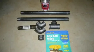 All of the supplies needed for this DIY gas pipe installation.