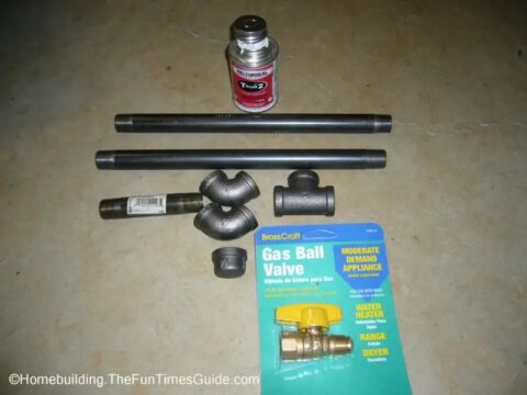 All of the supplies needed for this DIY gas pipe installation.
