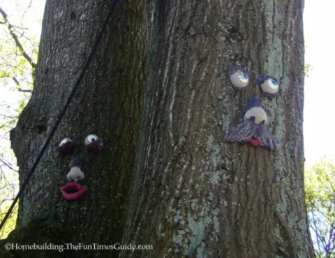 tree-faces are available online and really add a neat effect to your yard trees